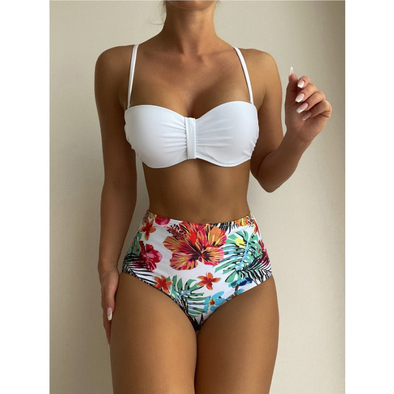 Wholesale Polyester Printed High Waisted Split Swimsuits